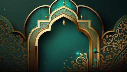 3D Ramadan Kareem holiday design and Eid Mubarak. Islamic banner background. Celebrate Ramadhan Holy month in Islam. Background Realistic 3d with crescent hanging lanterns. Generative AI.