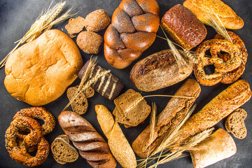 Assortment of baked bread and pastry