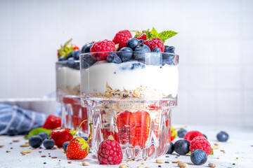 Berry breakfast layered parfait dessert