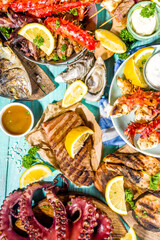 BBQ grilled fish and seafood