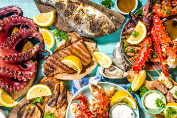 BBQ grilled fish and seafood