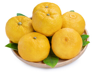 Yuzu Orange fruit on White backghround. Sweet Yuzu Orange fruit isolate on white with clipping path.