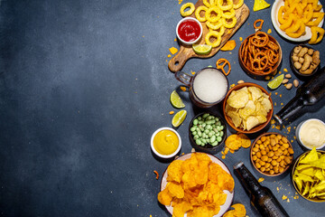 Beer with various snacks