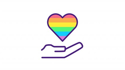 Animated lgbt heart color icon. Floating heart-shaped rainbow flag. LGBTQ symbol. Love and pride. Seamless loop HD video with alpha channel on transparent background. Simple line graphic animation - Powered by Adobe