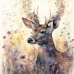 A Watercolor regal deer Generative Ai