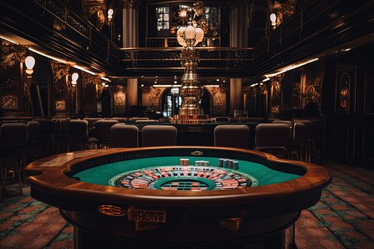 Close Up Casino Tables And Table Game In Luxury Room With Nobody, Generative Ai