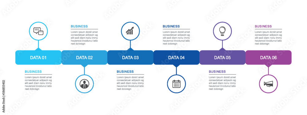 Poster 6 data infographics tab paper index timeline template. vector illustration abstract background.