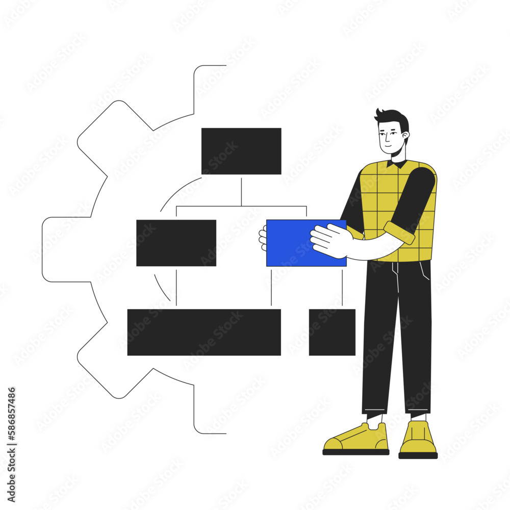 Poster machine learning algorithms line concept vector spot illustration. editable 2d flat colour cartoon c