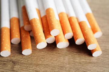 Cigarette, roll tobacco in paper with filter tube, No smoking concept.