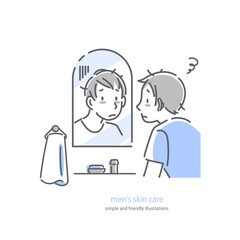 男性のスキンケア　寝不足　シンプルでお洒落な線画イラスト