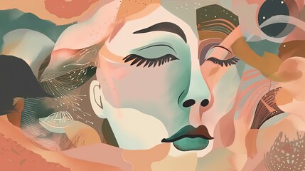 illustration of woman face with abstract background, Generative Ai