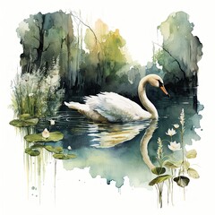 A Watercolor graceful swan Generative Ai