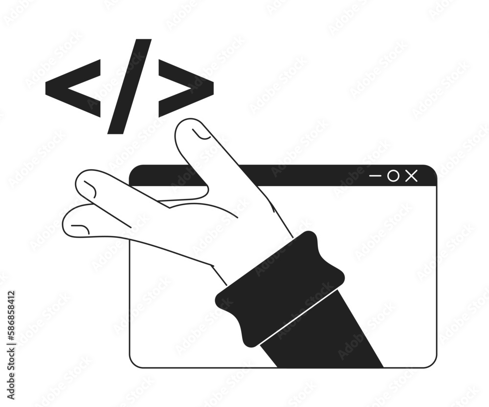 Poster source code of website black and white concept vector spot illustration. editable 2d flat monochrome