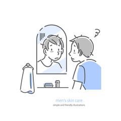 男性のスキンケア　寝不足　シンプルでお洒落な線画イラスト