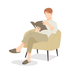 good man sitting and reading book isolated illustration