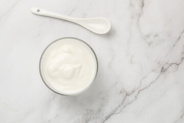 yogurt on a light background, Probiotic cold fermented dairy drink. place for text
