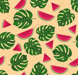 seamless pattern with leaves and watermelon 