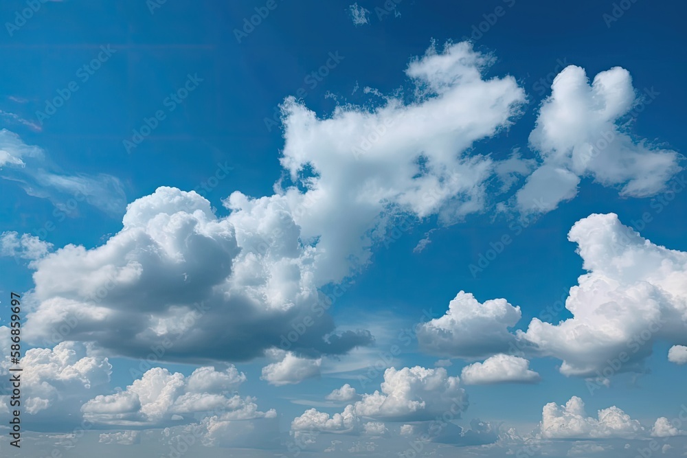 Poster a clear sky surface covered in tiny clouds. generative ai