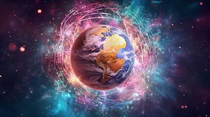 Obraz na płótnie Canvas euphoria dreamy aura atmosphere, collage illustration style of earth globe with star energy, Generative Ai