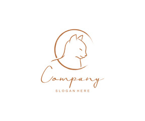 Cat line silhouette logo design
