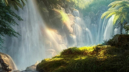 A BEAUTIFUL LANDSCAPE WITH A WATER FALL/ A WALLPAPER AND A BACKGROUND 