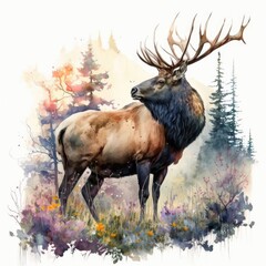 A Watercolor majestic deer Generative Ai