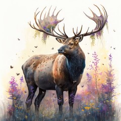 A Watercolor majestic deer Generative Ai