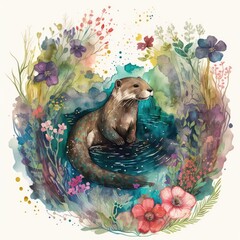 A Watercolor otter Generative Ai