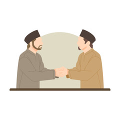 Obraz premium two men doing islamic tradition, eid al-fitr isolated illustration