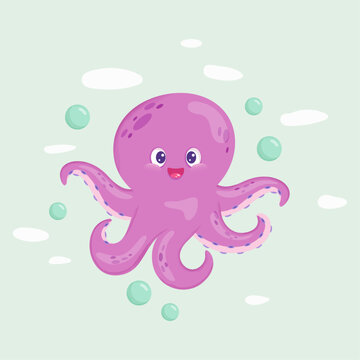 Cute octopus cartoon vector illustration
