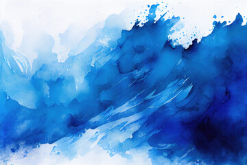 Abstract blue watercolor background. Ink in water. Hand drawn illustration, ai generation