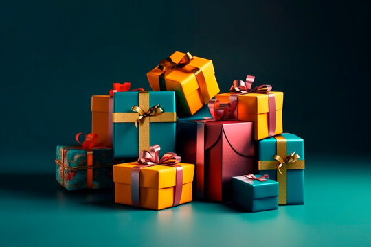 Stylish wrapped Christmas gifts, created with Generative AI Technology