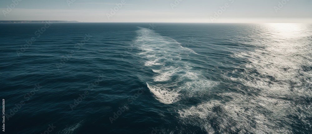 Poster view of the blue sea surface of the water.aerial view. panoramic shot. generative ai