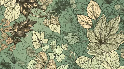 Rolgordijnen Botanical seamless pattern with vintage leaf illustration for textile design. Generative AI © Gelpi