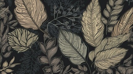 Botanical seamless pattern with vintage leaf illustration for textile design. Generative AI