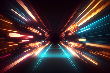 Plakat Neon lights speed tunnel background. Generative ai.