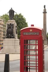 Fototapeta na wymiar city red telephone box