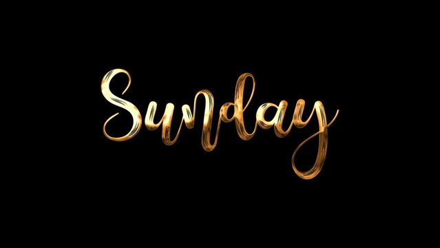 Weekdays. sunday lettering. ''sunday' lettering in gold color on transparent background. sunday 4K Video, Days. sunday Text, İcon, Sign.