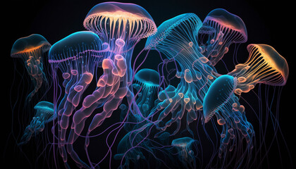Digitally generated image Not based on any actual scene jelly fish.Generative AI.