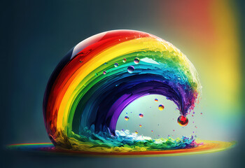 Rainbow water wave. Abstract generative AI art