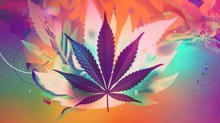 Obraz na płótnie Canvas euphoria dreamy aura atmosphere, collage illustration style abstract background cannabis or marijuana leaf, Generative Ai