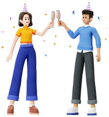 Boy And Girl Cheers On Party 3D Character