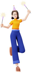 Girl Playing Firework On Party 3D Character