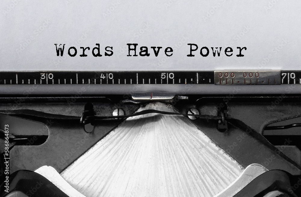 Aufkleber text words have power typed on retro typewriter