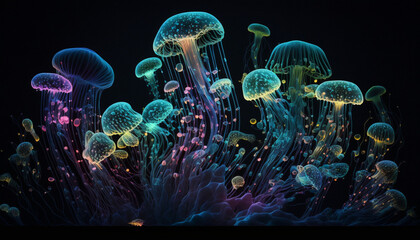 Digitally generated image Not based on any actual scene jelly fish.Generative AI.