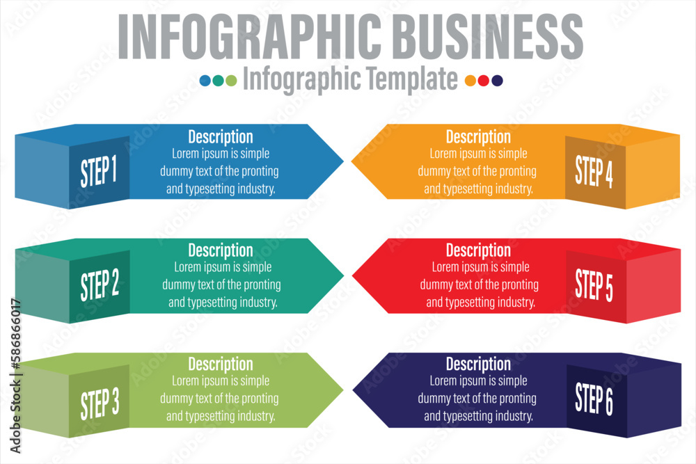 Poster colorful 6 step 6 points and six option of steps, with hexagonal list layout diagram, infographic el
