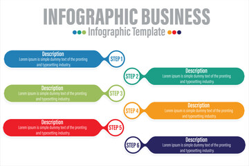 colorful timeline infographic with 6 Step or Six options design template, Infographics management, finance, analytics, presentation. Vector illustration