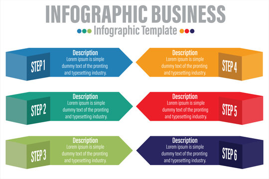 Colorful 6 Step 6 points and Six option of steps, with hexagonal list layout diagram, infographic element template