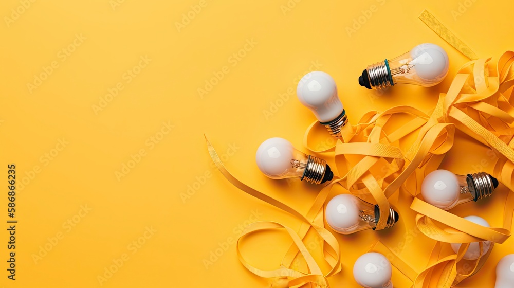 Poster idea concept with group of light bulbs. ai generative.