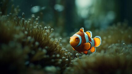 Fototapeta na wymiar A clown fish in a beautiful forest. Generative AI